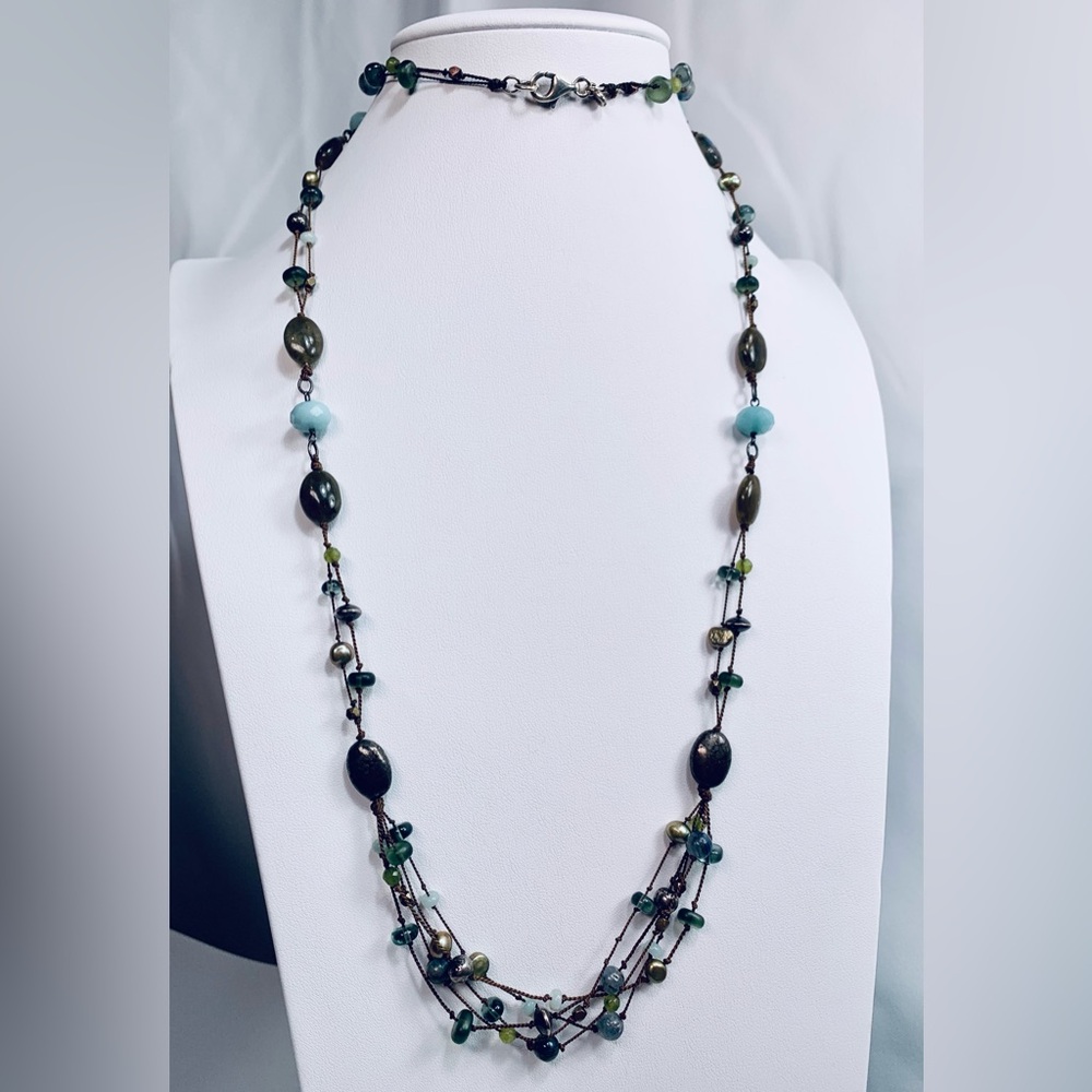 Silpada Vintage Sterling, Labradorite, Amazonite, Kyanite, Jade & Pearl Necklace